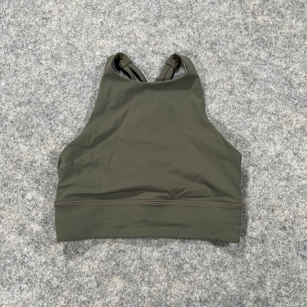 Lululemon Sports Bra Womens 6 Olive Green High Neck Longline Energy Bra Yoga
